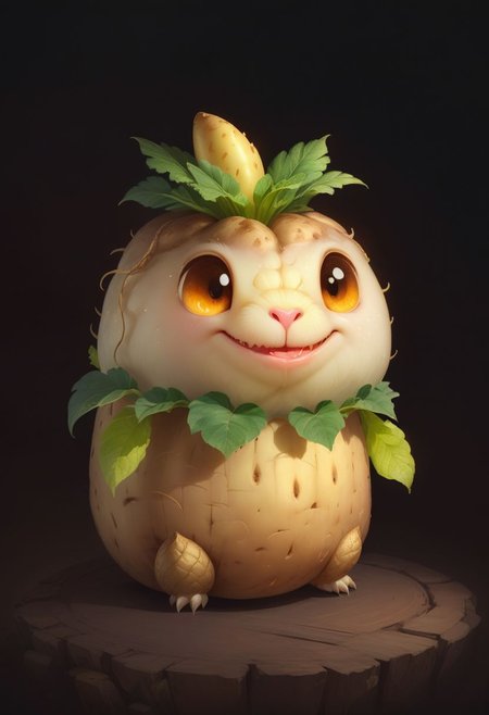 very cute appealing anthropomorphic dragon potato, kawaii, potato eyes, potatoe mouth, looking at the viewer, macro, cinematic lighting, fantasy art, dynamic composition, epic realistic, award winning illustration  <lora:FoodPets:1> Foodpets