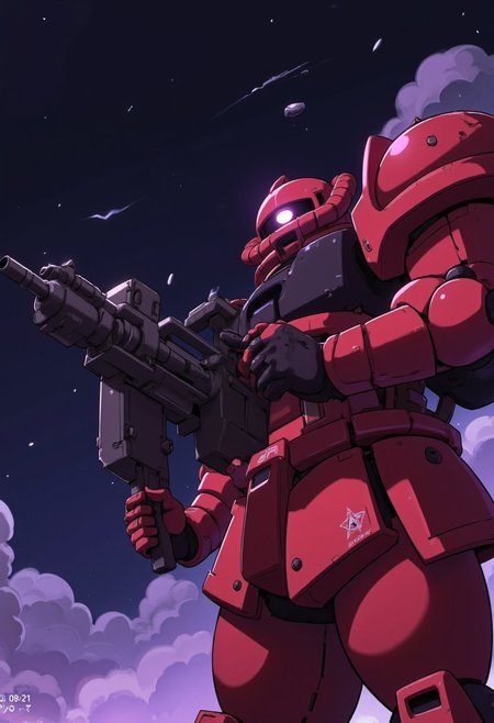 The Zaku II,absurd, absolute resolution, incredibly absurd, high resolution, ultra detailed, official art, Unity 8k wallpaper,
BREAK
1 mecha, <lora:zaku:1> zaku, red body, machinery, mobile suit, glowing eyes,
BREAK
holding a gun, machine gun, combat stance, space
BREAK