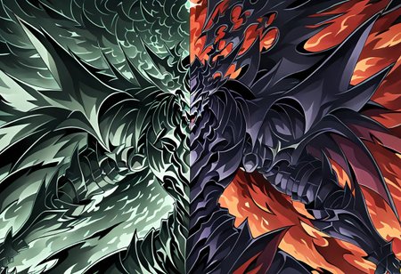 masterpiece,absurdres,rating_safe,anime,detailed linework DUALITY SEGMENTATION MIX OF dexdoru and dorugoramon