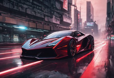 detailed high end sport car, sharp edges, sharp focus, futuristic, <lora:Cbebop-background:1.5>, high quality, high resolution, art by Cain Kuga, night, breathtaking scenary,  high-tech,  cyberpunk, volumetric lighting, (long exposure:1.5), speed effect, raining,