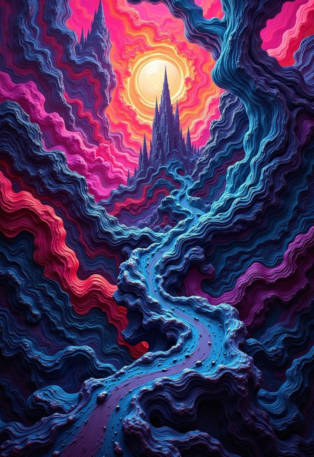 aidmaimageupgrader, a high quality digital image of an intricate visual representation of acid techno in an oil painting style