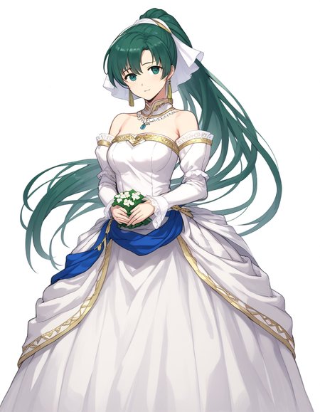 <lora:lyn_(fire_emblem)_XL_pony_bf16_v1:1>lyn \(fire emblem\),wedding dress,, BREAK score_9, score_8_up, score_7_up, BREAK source_anime, best quality, masterpiece, uncensored,<lora:sdxl_lightning_4step_lora:1>(clear eyes:1.2),zPDXLpg,rating_explicit,clear eyes,beautful eyes,