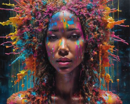 Hyperrealistic art Technopunk,photolab,Kodak portra,Light caustics,Color splash,Multiple layers of silhouette,Pencil painting,trending on CGSociety,"Through shattered mirrors of memories,reflections of a soul emerge,fragmented yet beautiful.",dripping fluorescent colorfull,(Wonderful, intricate),(a superb Art Brut Decollage art),<lora:Sweet_Sticky_xl-01:1> . Extremely high-resolution details, photographic, realism pushed to extreme, fine texture, incredibly lifelike
