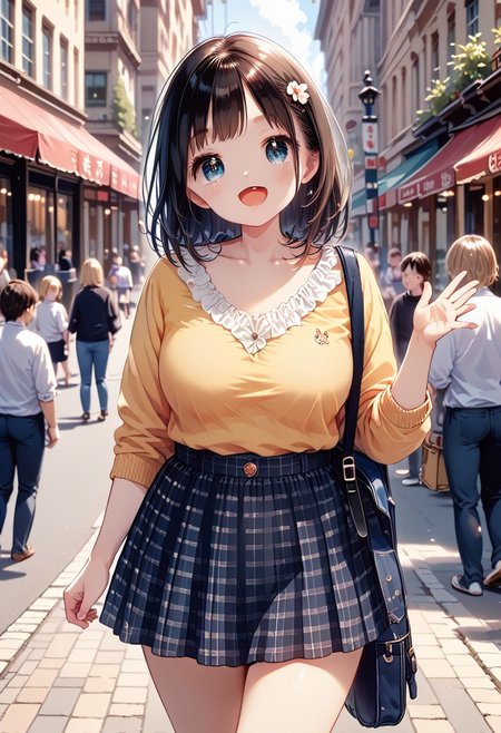 score_9, score_8_up, score_7_up, 1girl, (big breasts1.2). smiling, happy, wide thighs, wide hips, mature woman, ChiguchiMP, masterpiece, best quality, ultra high res, smiling, happy, (detailed eyes:1.2), Highest quality, outstanding details, super high resolution, (fidelity: 1.4), the best illustration, favor details, highly condensed, with a delicate and beautiful face, delicate collarbone, high-quality fishtail skirt, shyness