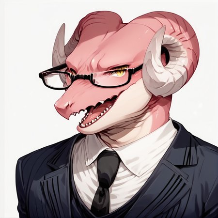 score_9,score_8,score_7,source_furry,
<solo:1.5>,
<1boy:2.5>,
furry,furry male,dragon, dragon boy,pink skin,pink fur,pink body, tail, dragon tail, yellow eyes, clothed,
vincent_falnail, falchan_onee, dragon, dragon boy, furry, furry male, ai gen, generated, 1boy, male focus, solo, necktie, glasses, formal, sharp teeth, shirt, looking at viewer, white background, horns, teeth, suit, upper body, simple background, yellow eyes, black necktie, demon boy, white shirt, open mouth,
 <lora:Vincent_Falnail_Buchou_Wa_Onee_V2:1> vincent_falnail