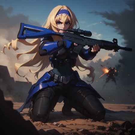score_9, score_8_up, score_8_up, raw,  
cecilia, bluetears, 
arcan3styl3v1, blurry background, depth of field, outdoors, kneeling, rifle, aiming, firing rifle, battlefield, explosions, 43stl1ght1ng, low light, dramatic lighting, darkness,