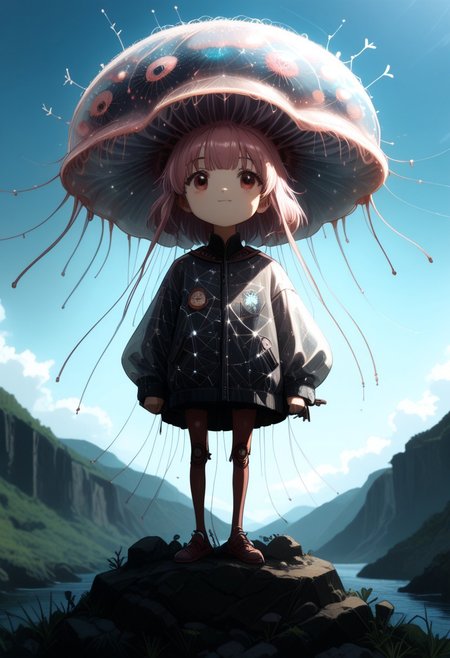 masterpiece, best quality, good quality, very awa, newest, highres, absurdres, ,score_9, score_8_up, score_7_up, 
Giant translucent jellyfish drifting through the clouds, soft bioluminescent glow illuminating the mist, with tiny birds perched on its tendrils
<lora:illustriousXL_stabilizer_v1.23:0.3> <lora:NOOB_vp1_detailer_by_volnovik_v1:0.3> <lora:ponyv6_noobE11_2_adamW-000017:0.3> <lora:114558v4df2fsdf5:0.7> <lora:mon_monmon2133:0.6>