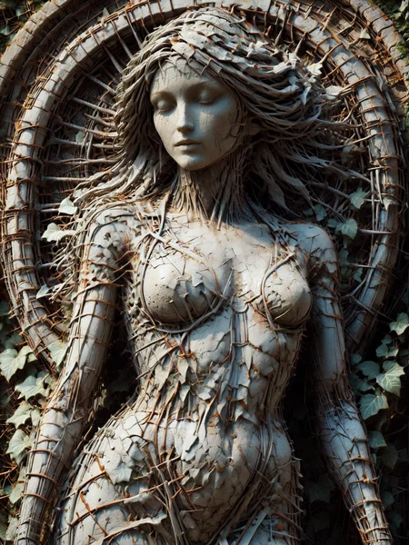 statue of a woman made of mad-rnfcnct covered in mad-efeu, in the style of alphonse mucha  <lora:Derilict_Concret_SDXL:1.2>  <lora:Ivy_SDXL:0.6>, (masterpiece:1.2), best quality, (hyperdetailed, highest detailed:1.2), high resolution textures