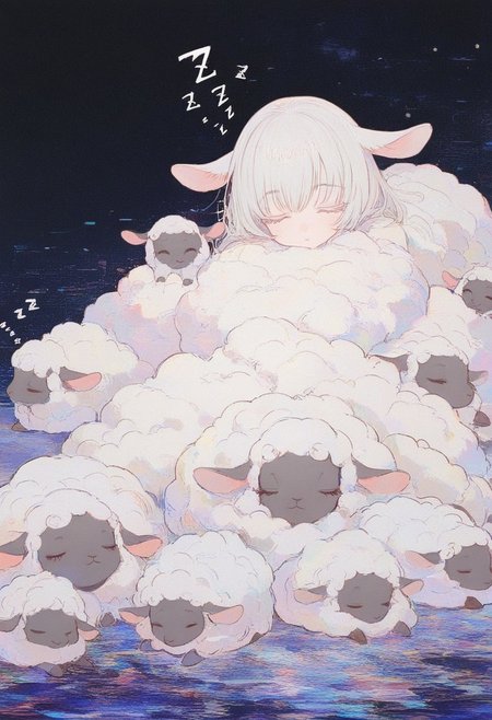 abstract , absurdres , concept , digital glitch , 001010 , sheep silhouette , mechanical sheep , ZZZ , sleeping , long eyelashes , sheep anthro , motherly , 
masterpiece, best quality ,amazing quality ,15546+456868, 0__11Xx_illu,
