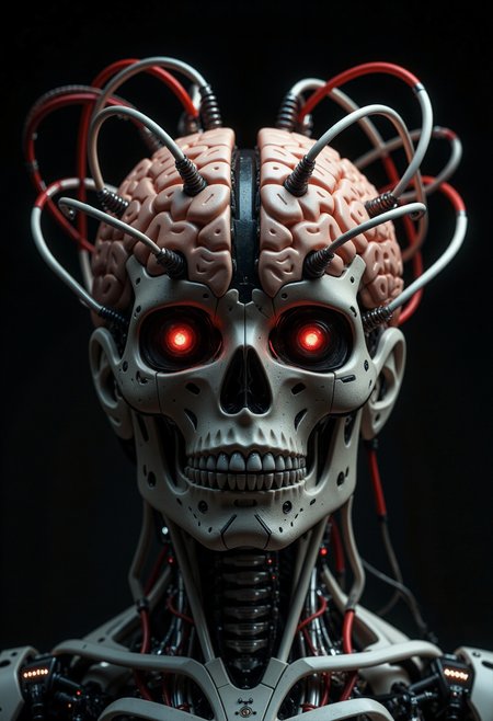 symmetrical human brains, in the form of an old analog synthesizer, a bunch of wires, various modules, a lot of details, realistic, 8k, hdr, RAW, perfect focus, centered, futobot, cyborg, 1man, (cybernetic implant eyes), (cybernetic implant jaw), (realistic:1.3), finely detailed, quality, , (photorealistic:1.2), (best quality), (detailed skin:1.3), (intricate details), (masterpiece, photorealistic:1.3)   <lora:midjourney_whisper_flux_lora_v01:1>  electaln   <lora:Electaln-4:0.6>