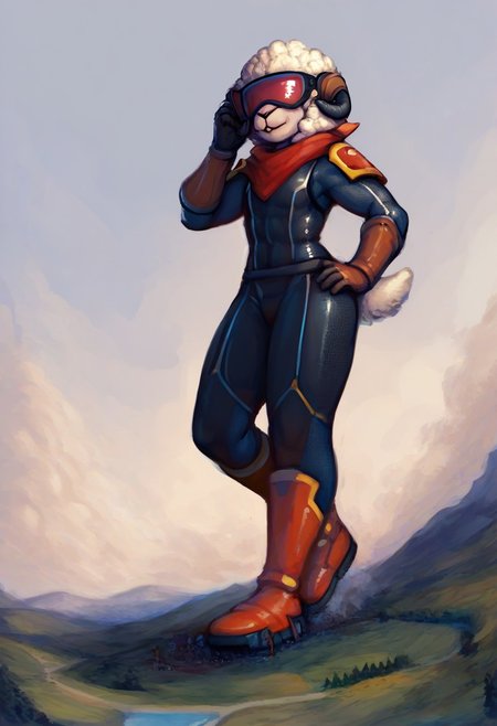 score_9, score_8_up, score_7_up, score_6_up, (source_furry), sheep, anthro, female, macro, giga, micro, androgynus, continent with micro cities, landscape dwarfing, a hvyflamer weapon, flamer, full body white fireproof suit, helmet, tinted visor, (long sheep tail), scifi suit, by nommz