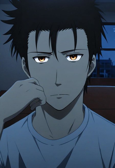 solo, 1boy, detailed_eye_model, easynegative, Soujirou Agata, Brown Eyes, Black Hair, hotel room, low light, quiet, silent, weak, depressed, tired, stressed, irritated eyes, messy things, looking at viewer