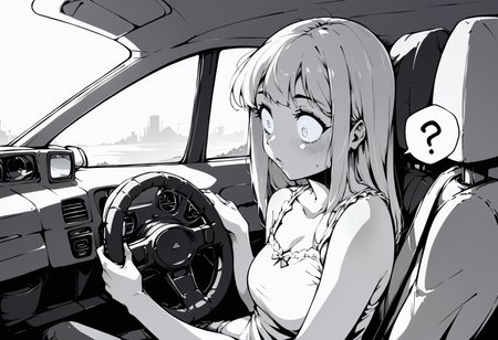score_9, score_8_up, score_7_up, score_6_up, score_5_up, score_4_up, source_anime, uncensored, zPDXLxxx, <lora:intricate_details:1> intricate_details_xl, car interior, steering wheel, upper body, 
<lora:Sister_Monochrome_Fantasy_v1.1:0.8> imouto, sister, 1girl, solo, monochrome, greyscale, long hair, camisole, driving, wide-eyed, blank eyes, spoken question mark, hands on steering wheel