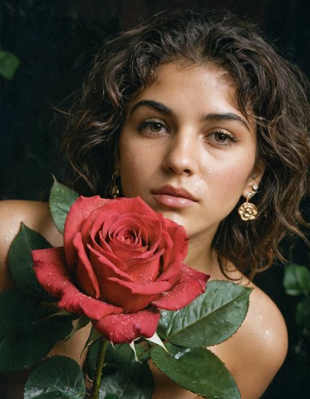 (masterpiece), (best quality), (ultra-detailed), hyper realistic postcard with several big bright unnatural non-existant fantastic flowers like roses dggy, illustration, disheveled hair, detailed eyes, perfect composition, moist skin, intricate details, earrings, photograph hyper realistic postcard with several big bright unnatural non-existant fantastic flowers like roses dggy, 50mm . cinematic 4k epic detailed 4k epic detailed photograph shot on kodak detailed cinematic hbo dark moody, 35mm photo, grainy, vignette, vintage, Kodachrome, Lomography, stained, highly detailed, found footage