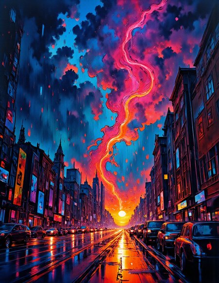 <lora:FLUX.1-DEV_-_Wild_1970s_Fashions_LoRA:1> 600-inspired,  breathtaking, definition, detailed, epicphotogasm-colorfulphoto,  swirl, 
<lora:Eldritch_Expressionism_for_Flux:0.6> expressionist painting of Raindrops are falling on my head And just like the guy whose feet are too big for his bed Nothing seems to fit Those raindrops are falling on my head, they keep falling, with bold vibrant color oil painting,  beauty  night Of cloudless climes and starry skies And all thatâs best of dark and bright,
<lora:artilands:0.8>,
<lora:Cinematic_style:0.7>,
<lora:FluxMythP0rtr4itStyle:1>,