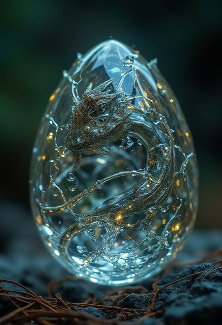 crystal dragon egg, Miki Asai Macro photography, close-up, hyper detailed, trending on artstation, sharp focus, studio photo, intricate details, highly detailed, by greg rutkowski