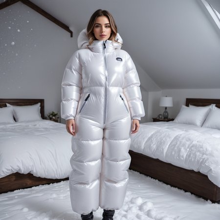 one cute american women wearing a large inflatable rubber downsuit puffer_downsuit , hyperdetailed photography,4k textures,intricate details,4k resolution,  <lora:puffer_downsuit_v1:0.6>, snow bedroom scene
 <lora:inflatablerubber:0.7>