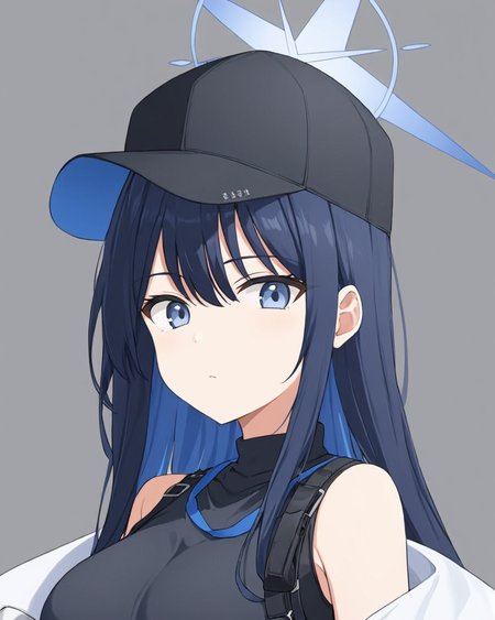 saori \(blue archive\),1girl, solo, upper_body, looking_at_viewer, baseball_cap, bare_shoulders, black_headwear, parted_lips, halo, off_shoulder, chest_harness, sleeveless_shirt, grey_background, black_shirt, simple_background, head_tilt, medium_breasts
<lora:saori_(blue_archive)_image2237_2023-11-28-000010:1>halo. gorgeous,key visual, vibrant, studio anime,award-winning, professional, highly detailed,high budget, cinemascope