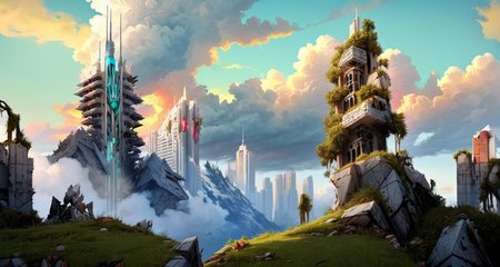 <lora:philipp_urlich:0.65> outdoors, scenery, cloud, no humans, cloudy sky, tree, landscape, mountain,
<lora:Wasteland:0.75> Wasteland, the, and, with, wasteland, background, (white futuristic (overgrown) city ruins) , stylized by Wade Guyton, wallpaper art of a ("The Death of Hate":1.2) , Vivid, Peaceful, adobe lightroom, Pixabay