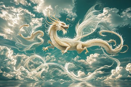 Close up photo of a ((white chinese dragon)) flying in the sky, reflections in the water, in the style of double exposure, Art Nouveau, long exposure, layered lines, chiaroscuro, the best quality, masterpiece, absurdres, Long_Exposure ral-exposure, i <lora:ral-exposure-sdxl:0.700000>