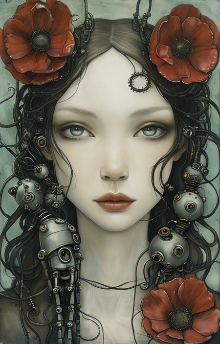masterpiece,best quality,<lora:tbh220-sdxl:0.9>,illustration,style of Jessica Galbreth portrait of Housework robots