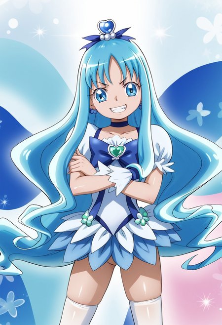 detailed background, shiny skin, posing,
<lora:curemarine.pony:1.0>,
curemarine,
standing, crossed arms, thighs, grin, teeth, big smile, v-shaped eyebrows,