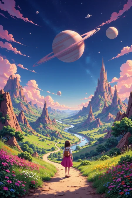 a Saturn colony beautiful  anime landscape, morning, woman, very intricate, very detailed, sharp, bright, colorful, <lora:Hand v2:0.5> <lora:Anti-Blur:1><lora:Insane Detail Slider:0.25>  <lora:flux.1_lora_flyway_Epic-detail_v2:0.3> <lora:fluxenhancer:0.25> <lora:ROWER:0.6> <lora:flux-charmer-v1-1:0.4>  <lora:classic-cartoon:1> cl4ss1cc4rt00n