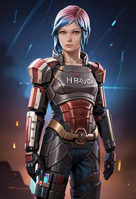 (score_9, score_8_up, score_7_up), rating_safe,1girl, life is strange, Chloe Price, N7 armor,