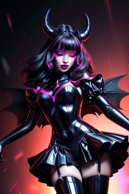 MEvil, DemonicT, EvlSM, Bad_End_Precure, DarkPrecure, adult, evil corrupted princess wearing dark pastel (ruffled:1) (gleaming latex:1)  gown with (long latex cape:1) and latex elbow gauntlets, soft lighting, ruffles,
(makeup, lipstick, mascara, eyeshadow),
(blue skin, black sclera, colored sclera, colored skin, yellow eyes, demon wings, demon horns, slit pupils),
(red eyes, colored skin, glowing eyes, evil smile:1),
<lora:more_details:1>,