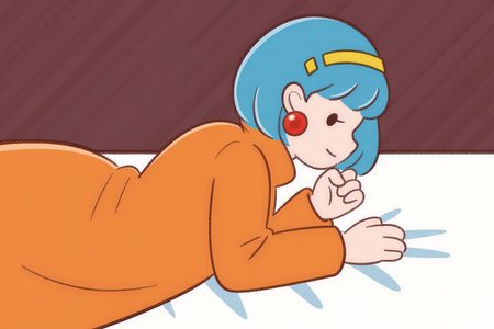 feminine, masterpiece, best quality, newest, absurdres, 1girl, amelia_n, orange sweater dress, red earrings, yellow headband, black eyes, lying down, bed, from side, leaning on hand, looking at viewer,
BREAK
dynamic background, dark background,  <lora:Amelia_N_Pony:1>