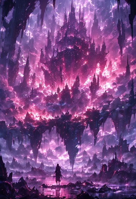 epic landscape city dark apocalyptic fantasy world river 
dramatic lighting, fog rain cloud blue purple red decay ruin spaceship