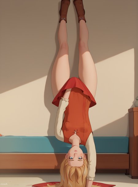score_9, score_8_up, score_7_up, 1girl, alyonushka, red dress, LycorisChallenge, one arm handstand, upside-down, covering crotch, unamused, detailed, 4k,
<lora:mlnc_girls_pxl_v1.5_p:0.8>  <lora:ChamLycorisChallengePonyXL:0.7>