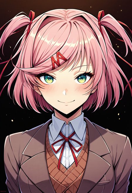 score_9, score_8_up, score_7_up, score_6_up, score_5_up, score_4_up, 1girl, natsuki \(doki doki literature club\), pink hair, <lora:Sinozick_Style_XL_Pony:0.3> sinozick style,<lora:Taimanin_Yukikaze_BlackLilith_Artstyle_PonyXL:0.6> <lora:Line Art Style SDXL_LoRA_20r_20e_8i_nr32_a16_Pony Diffusion V6 XL:0.6>