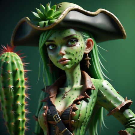 Cactexa pirate girl, gren skin, cinematic <lora:Cactexa:0.9>