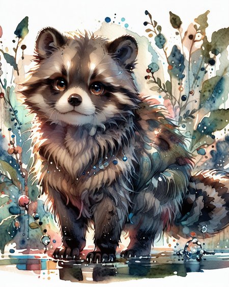 score_9, score_8_up, score_7_up, intricate details, rating_safe,
<lora:SoftWatercolors:1>, SoftWaterColor, 1boy(,
feral furry, raccoon, 
full body, looking at the viewer, solo, friendly expression), detailed background, depth of field, subsurface scattering, 
<lora:ral-chrosc-clr:0.3>, ral-chrosc-clr,
<lora:xl_more_art-full_v1:0.3>,
<lora:add-detail-xl:0.3>