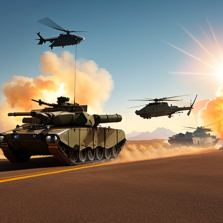 bf2042,
Best quality, masterpiece, ultra high res, (photorealistic:1.4), detailed skin, cinematic lighting, cinematic highly detailed, colorful,
modern Photograph, a group of soldiers in battlefield,
battlefield explosion everywhere,
jet fighters and heli copters flying in the sky,
two tanks on the ground,
In desert area ,
buildings on fire and one abandoned military armored vehicle in the background, 
<lora:ztz99ATank_ztz99ATank:0.3>