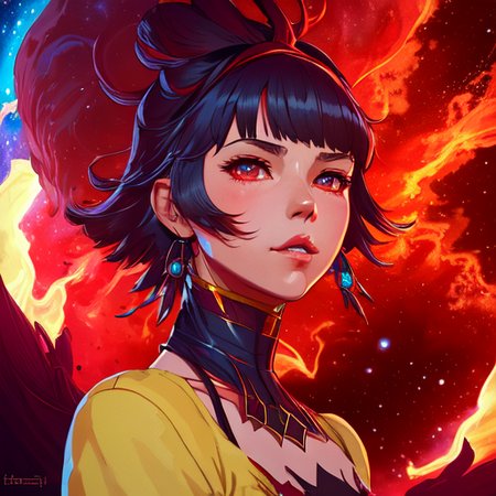 highly detailed close portrait of josierz, by james gilleard, by kaethe butcher, by greg rutkowski, by konstantin yuon, 4 k resolution, nier : automata inspired, bravely default inspired, vibrant but dreary but upflifting red, black and white color scheme!!! ( ( space nebula background ) )