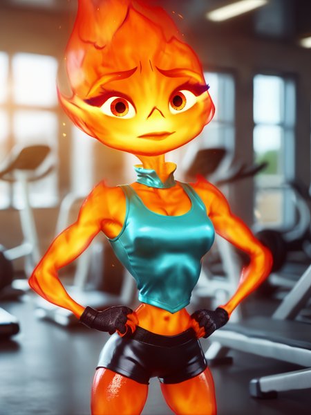 a beautiful Ember at gym  <lora:Ember:1>