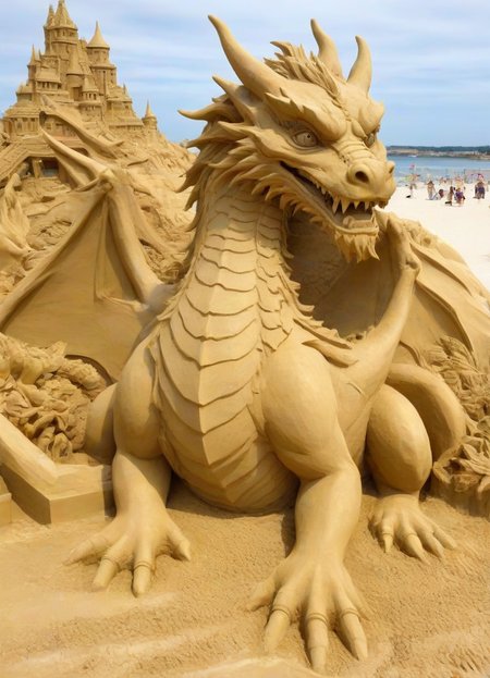 <lora:PE_SandSculpture:0.8> PESandSculpture, sandsculpture, sand,
beautiful dragon,
on beach, sunshine,
masterpiece, high resolution, octance 4k, high detail,
professional photo, cinematic,