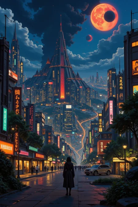 a futuristic sci-fi cyberpunk city beautiful  landscape, dusk, woman, very intricate, very detailed, sharp, bright, colorful, <lora:Hand v2:0.5> <lora:Anti-Blur:1><lora:Insane Detail Slider:0.25>  <lora:flux.1_lora_flyway_Epic-detail_v2:0.3> <lora:fluxenhancer:0.25> <lora:Anime_style:0.6> anime style