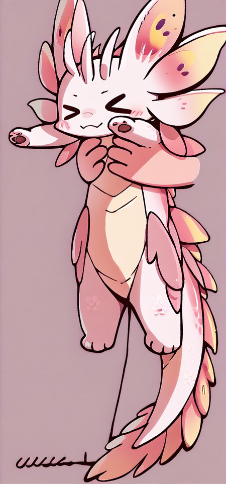 zPDXL,<lora:LongCatMeme_XLPD:1.1>,IncrsXLLCM,full body,chibi,(> <),closed eyes,<lora:Excitement_Expression_XLPD:1.2>,holding dragon,
<lora:mizutsune-XL-000014:0.9>,mizutsune,dragon,authro,pawpads,