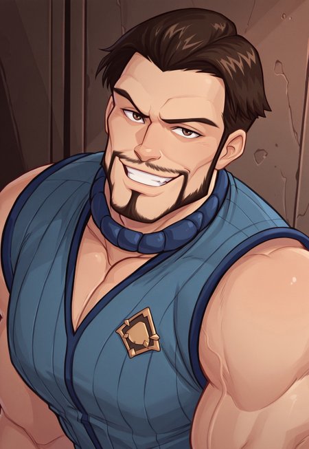 solo, masterpiece, modern, new, 1boy, male, masculine face, daddy looking face, w0lfc0nf

WinxCodatorta, brown hair, short hair, beard, sleeveless shirt, headshot, looking at viewer, smiling