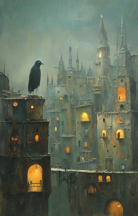 masterpiece,best quality,<lora:tbh161-sdxl:0.9>,illustration,style of Shaun Tan, cyberpunk city