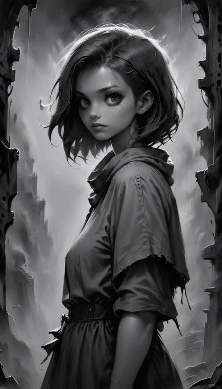 bestifacator, monochrome, greyscale, 1girl