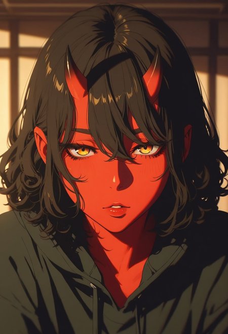 guweiz, konya karasue, dino \dinoartforame\:1.2, film grain, cinematic, 
BREAK
sexy, slutty, hot, aroused, 
Aka-Oni, oni, colored skin, red skin, smooth horns, black horns
BREAK
EyesHD, 4k,8k,Ultra HD, masterpiece, best quality, ultra-detailed, very aesthetic, sharp focus, depth of field, ray tracing, best lighting, detailed illustration, detailed background, cinematic, beautiful face, beautiful eyes, 
BREAK
detailed background, eyelashes, erotic, looking seductive, coy. dynamic action image, detailed face, detailed eyes, direct mesmerizing gaze, 
BREAK
BREAK
Hairfront_braid, curly_hair