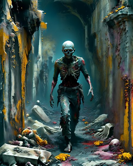zombie emerging from a crypt, full body, cemetery, vivid color, <lora:add-detail-xl:0.7>,  <lora:xl_more_art-full_v1:0.6>,   <lora:Bas_Waijers_-_Artstyle_Style_SDXL:0.8>, <lora:ral-zmbyz:0.7> ral-zmbyz,  <lora:MJ52:1>,  <lora:XSfenlie:0.6> fenliexl