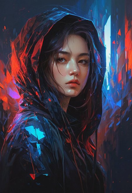 elegant haired abstract beauty, approaching perfection, dynamic, pitch black, highly detailed, dark, moody, low light, lowly lit, digital painting, artstation, concept art, smooth, sharp focus, illustration, art by Carne Griffiths and Wadim Kashin, black and red colors, good shadows, back lit, hidden, obscured, brushed eyebrows, busty, cleavage, (prisms:1.6), (prismatic:1.5), (ghostly thin veil:1.6), prismatic, reflections, cyberpunk, (black light clothes:1.6), monolith, mirrors, mirror, monolithic, obsidian, sun circle, other worldly, (different dimensions:1.7), (mysterious:1.5), (portrait:1.7), blue bra,