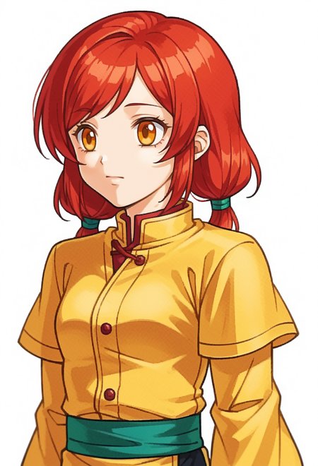 score_9, score_7_up, source_anime, BREAK solo,  <lora:zs_FE10PortraitsXL:1> fe10portraits, portrait, white background,, 1girl, red hair, orange eyes, amber eyes, tsurime, swept bangs, parted bangs, low twintails, short hair, medium hair, small breasts,