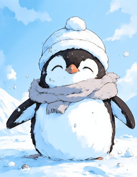 K3OW, a picture of a cute fluffy anime penguin, black outline, thick outlines, masterpiece, extreme quality, anime wallpaper, screencap, cg, hyper focus, good detail, tundra, wearing a scarf, winter hat, (no humans), snow on ground, clear sky, gradient sky, outdoors, ocean, glacier, mountain, arctic, high contrast, (adorable), (anime), graphic, art, exceptional, top tier, award winning, pictograph, trending on art station, vector art, anime style
<lora:flux_AnimeStyleTest_-_K3OW-e14:1> <lora:MJanime_flux_lora_v2:1.3> <lora:Darknet_Diaries:0.65> <lora:GLSHS:-0.13> <lora:test001:0.85>