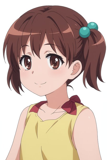 <lora:TraiN:0.8>, white background, Hazamaya Kana, upper body, smile